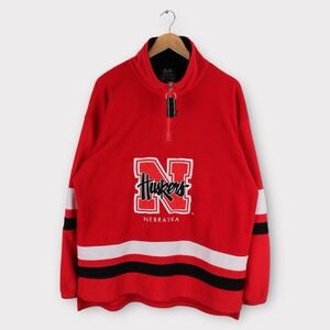 Vintage Nebraska Huskers Mirage Fleece 1/4 Zip Red Pullover‎ Large Oversized